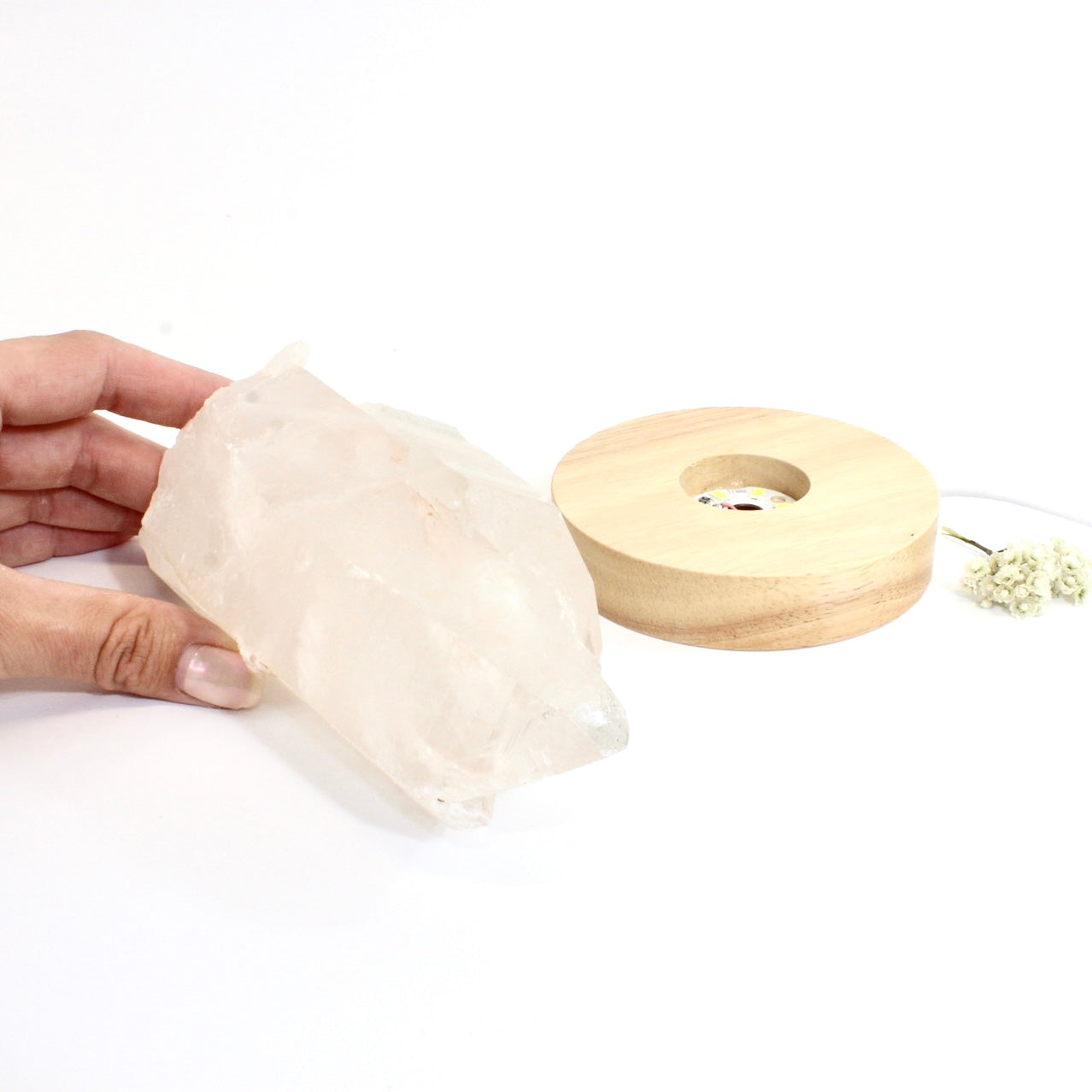 Large clear quartz crystal chunk on LED lamp base | ASH&STONE Crystals Shop Auckland NZ