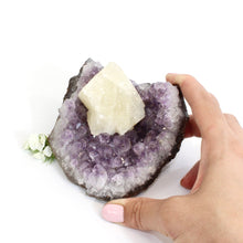 Load image into Gallery viewer, Amethyst &amp; white calcite crystal cluster | ASH&amp;STONE Crystals Shop Auckland NZ
