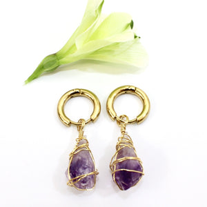 NZ-made bespoke amethyst crystal huggy earrings | ASH&STONE Crystal Jewellery Shop Auckland NZ