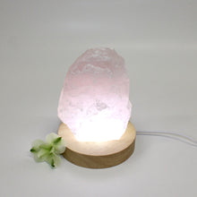 Load image into Gallery viewer, Rose quartz crystal lamp on LED wooden base | ASH&amp;STONE Crystals Shop Auckland NZ

