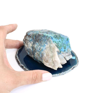 Quantum quattro crystal chunk on agate slice | ASH&STONE Crystals Shop Auckland NZ