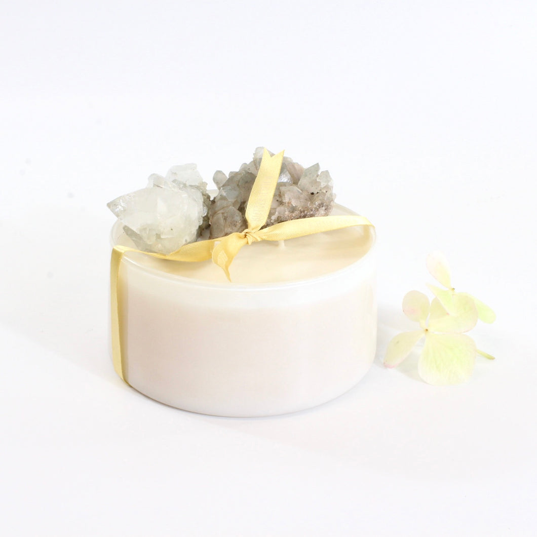 Large bespoke crystal garden | clear quartz & apophyllite crystal artisan candle | ASH&STONE Crystal Candles Auckland NZ