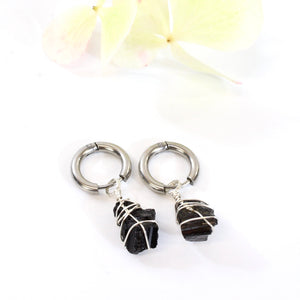 NZ-made bespoke black tourmaline crystal huggy earrings | ASH&STONE Crystal Jewellery Shop Auckland NZ