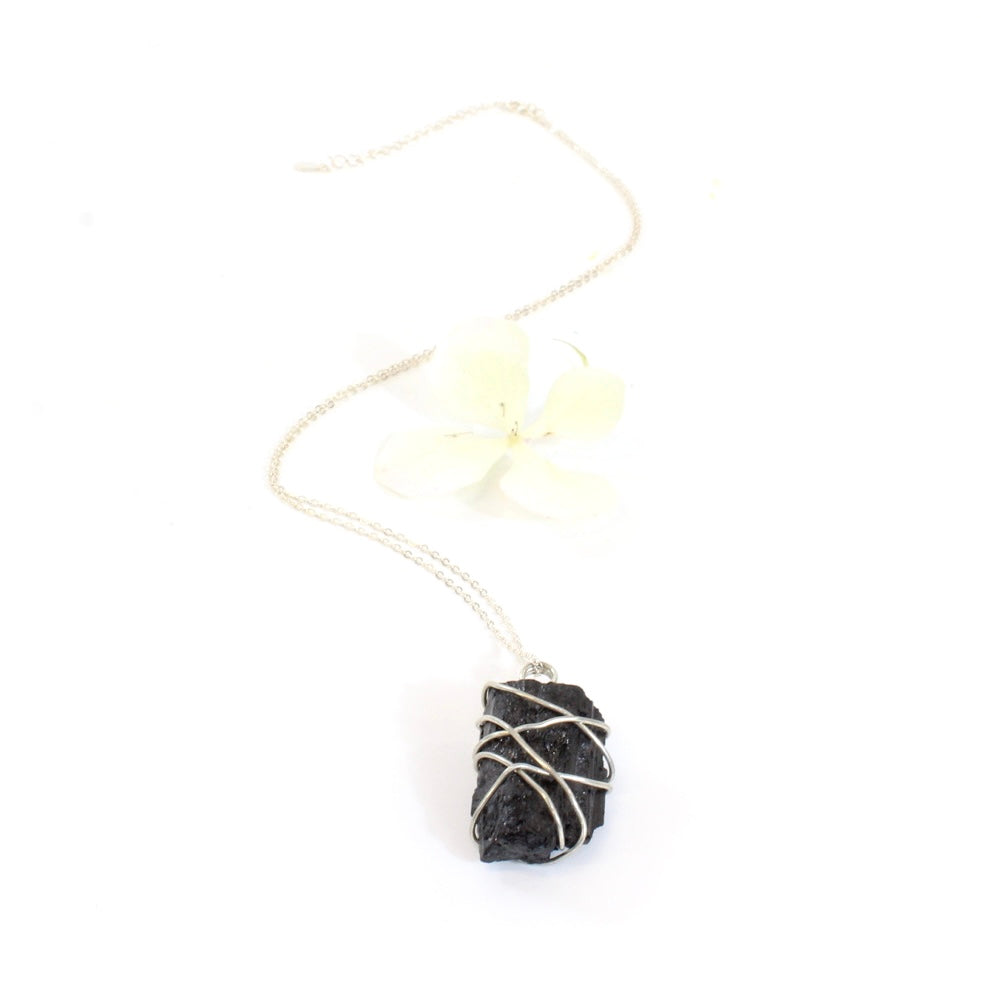 NZ-made bespoke black tourmaline crystal pendant with 18