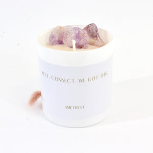 Large hand-poured amethyst crystal candle | ASH&STONE Candles NZ