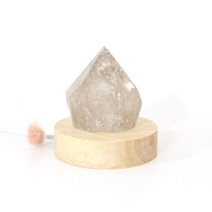 Smoky quartz crystal point on LED lamp base | ASH&STONE Crystals Shop Auckland NZ