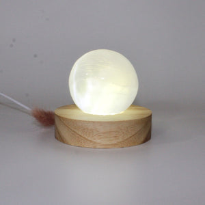 Selenite crystal sphere lamp on LED wooden base | ASH&STONE Crystals Shop Auckland NZ