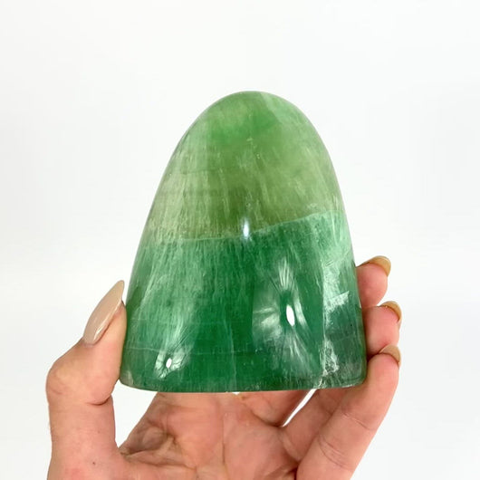 Crystals NZ: Large green fluorite crystal polished free form