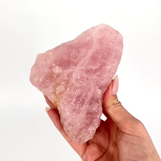 Crystals NZ: A-Grade rose quartz crystal chunk raw