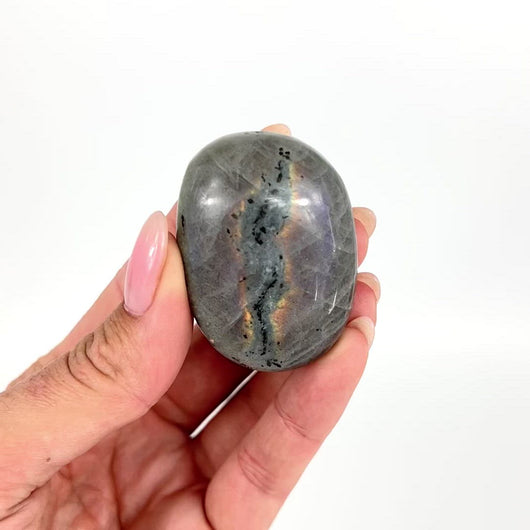 Crystals NZ: Purple flash labradorite crystal worry stone - rare