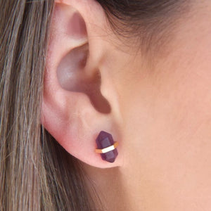Gold black agate crystal stud earrings | ASH&STONE Crystal Jewellery Shop NZ