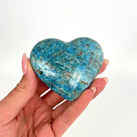 Crystals NZ: Blue apatite polished crystal heart