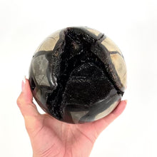 Load and play video in Gallery viewer, Large Crystals NZ: Large black Septarian crystal with geode 2.7kg
