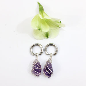 NZ-made bespoke amethyst crystal huggy earrings | ASH&STONE Crystal Jewellery Shop