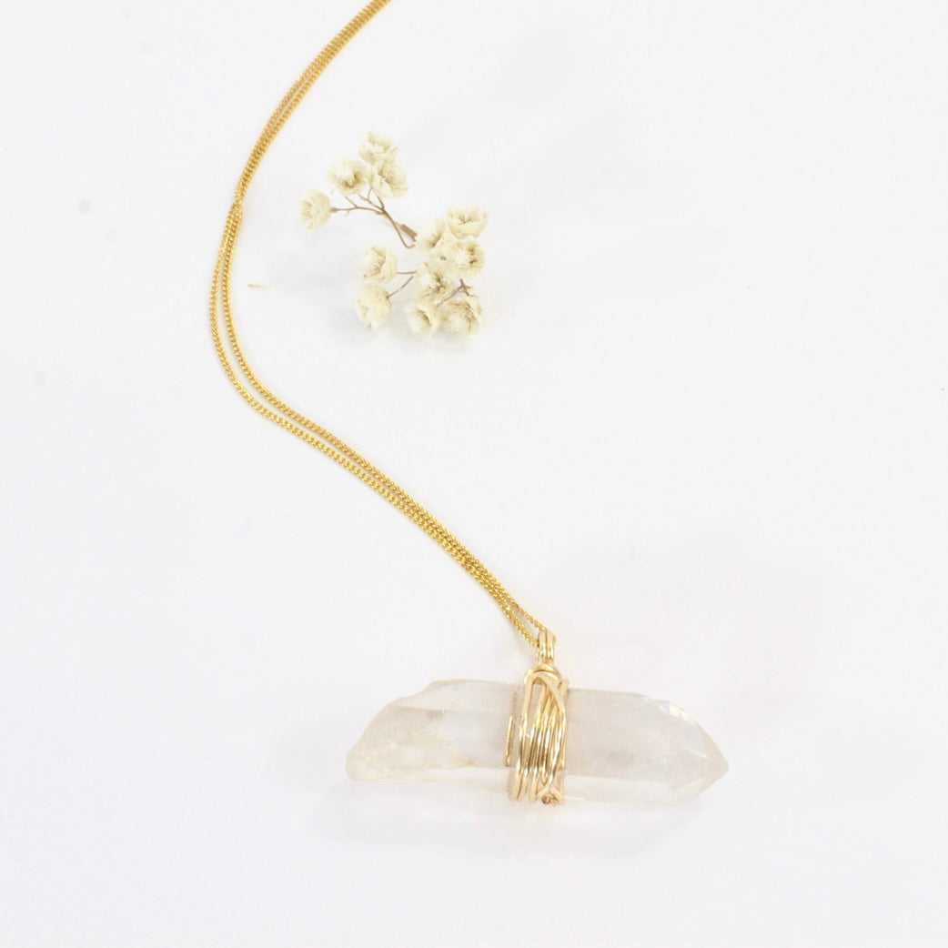 Bespoke NZ-made clear quartz crystal pendant with 20" chain | ASH&STONE Crystals Shop Auckland NZ