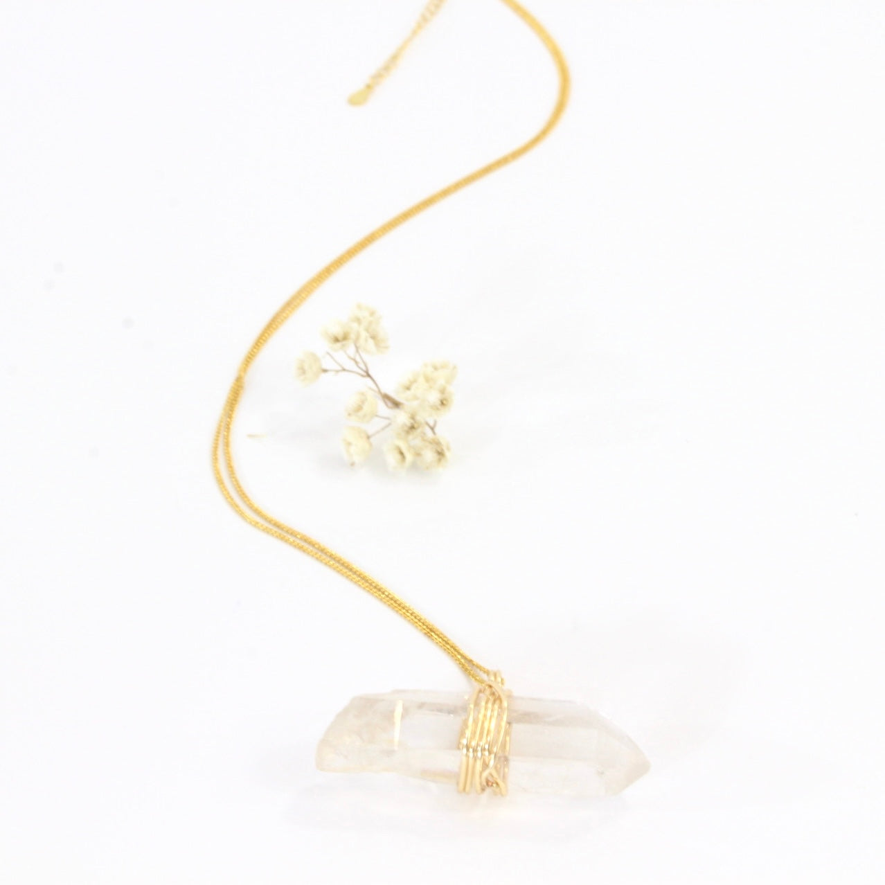 Bespoke NZ-made clear quartz crystal pendant with 20" chain | ASH&STONE Crystals Shop Auckland NZ
