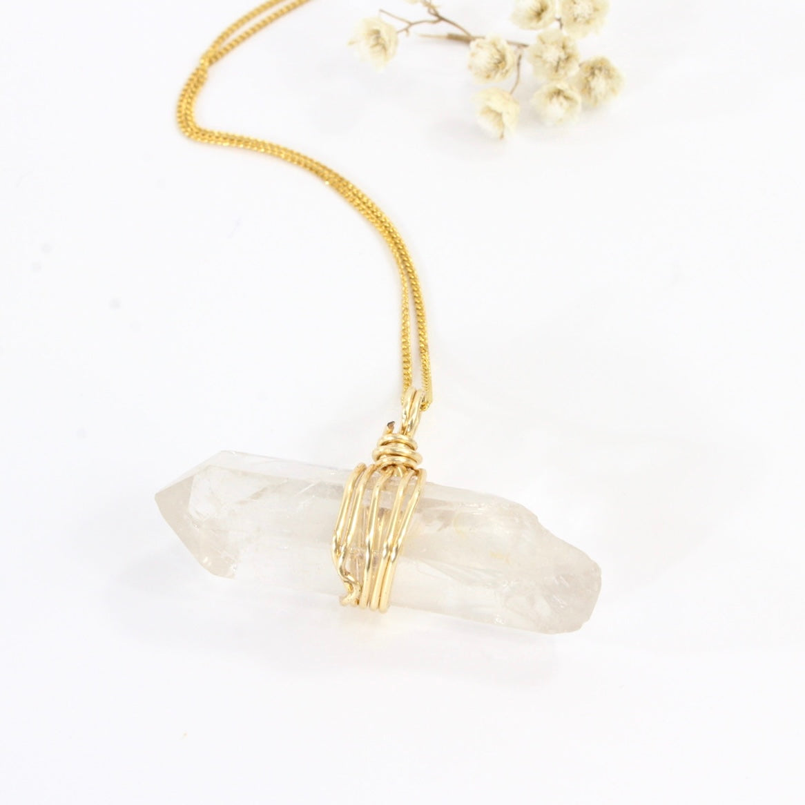 Bespoke NZ-made clear quartz crystal pendant with 20" chain | ASH&STONE Crystals Shop Auckland NZ