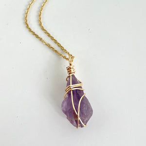 Crystal Jewellery NZ: Bespoke hand-wrapped amethyst crystal necklace 18-inch chain