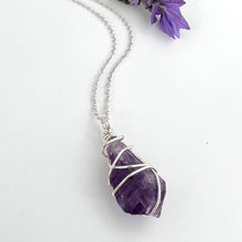 Load image into Gallery viewer, Crystal Jewellery NZ: Bespoke hand-wrapped amethyst crystal necklace 20-inch chain
