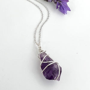 Crystal Jewellery NZ: Bespoke hand-wrapped amethyst crystal necklace 20-inch chain