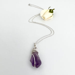 Crystal Jewellery NZ: Bespoke hand-wrapped amethyst crystal necklace 20-inch chain