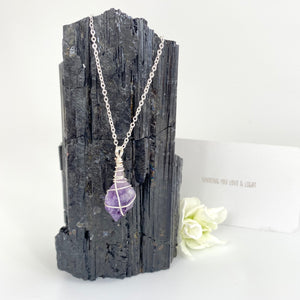 Crystal Jewellery NZ: Bespoke hand-wrapped amethyst crystal necklace - 16-inch chain