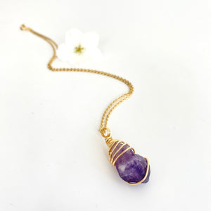 Crystal Jewellery NZ: Bespoke hand-wrapped amethyst crystal necklace - 18-inch chain