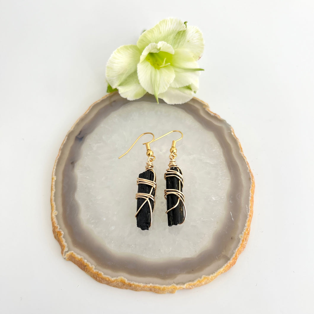 Crystal Jewellery NZ: Bespoke black tourmaline crystal earrings