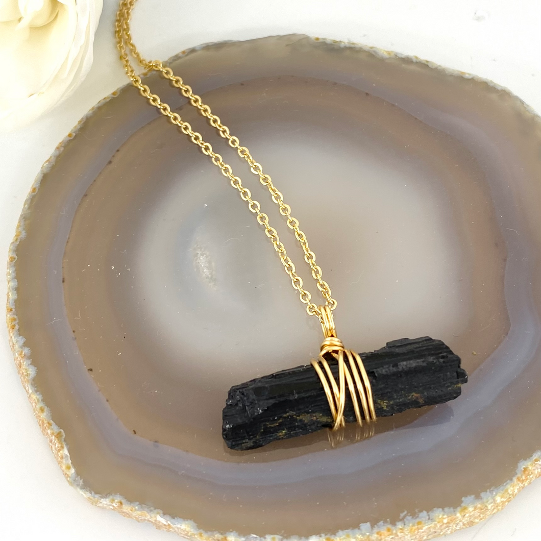 Crystal Jewellery NZ: Bespoke black tourmaline crystal necklace - 18 inch chain