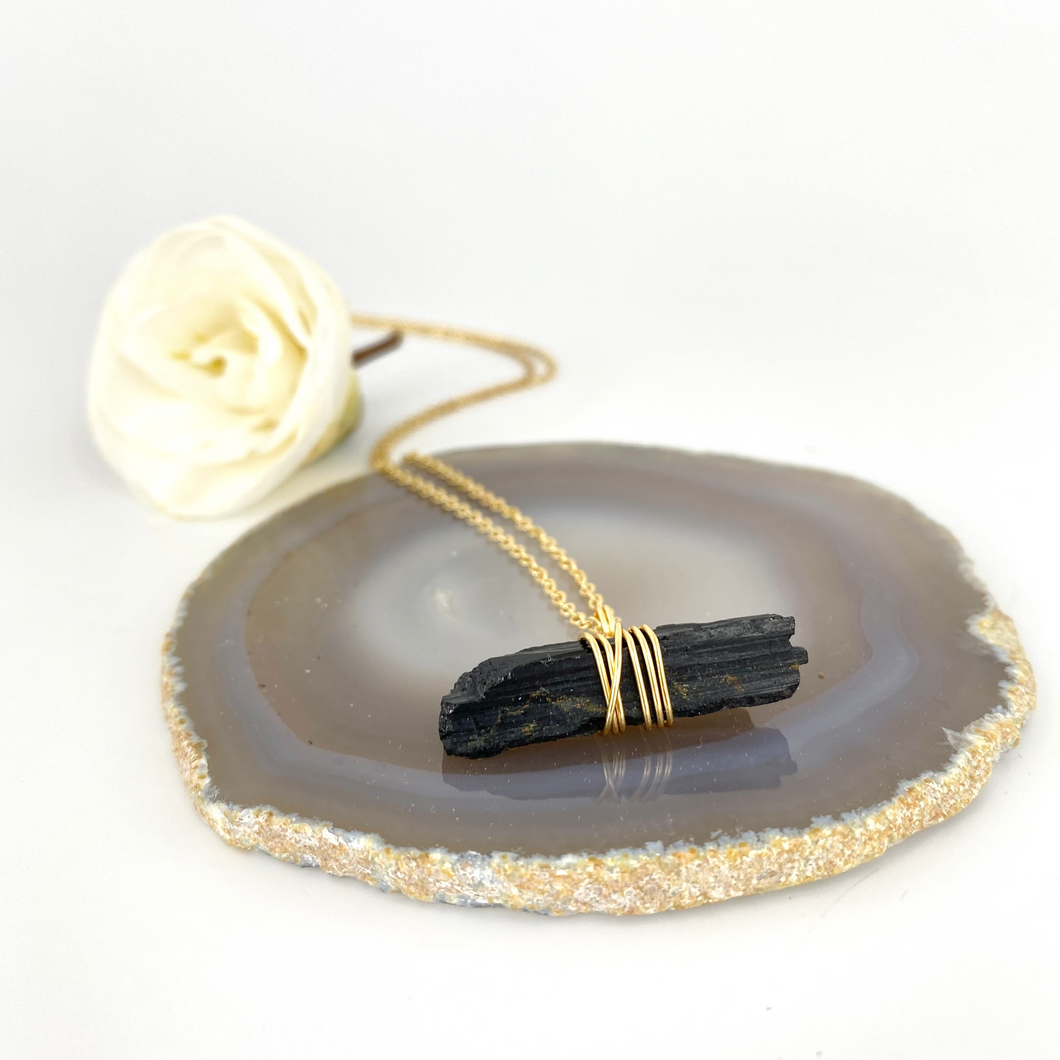 Crystal Jewellery NZ: Bespoke black tourmaline crystal necklace - 18 inch chain
