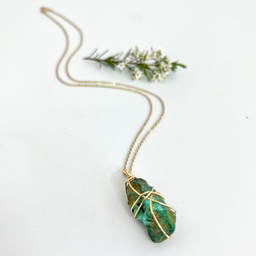 Crystal Jewellery NZ: Bespoke malachite crystal necklace - 22 inch chain