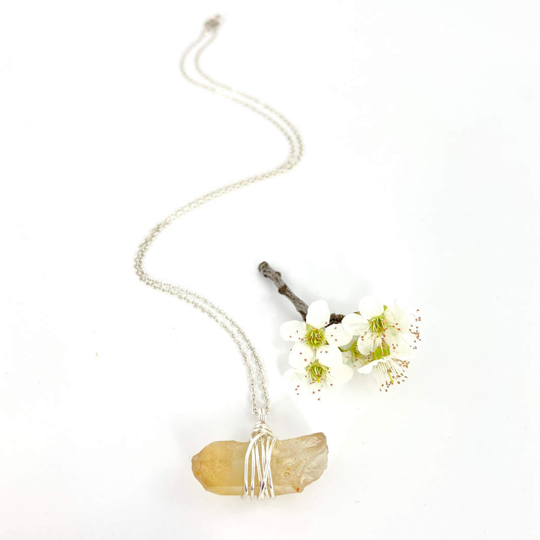 Crystal Jewellery NZ: Bespoke natural citrine crystal (rare) necklace - 20-inch chain