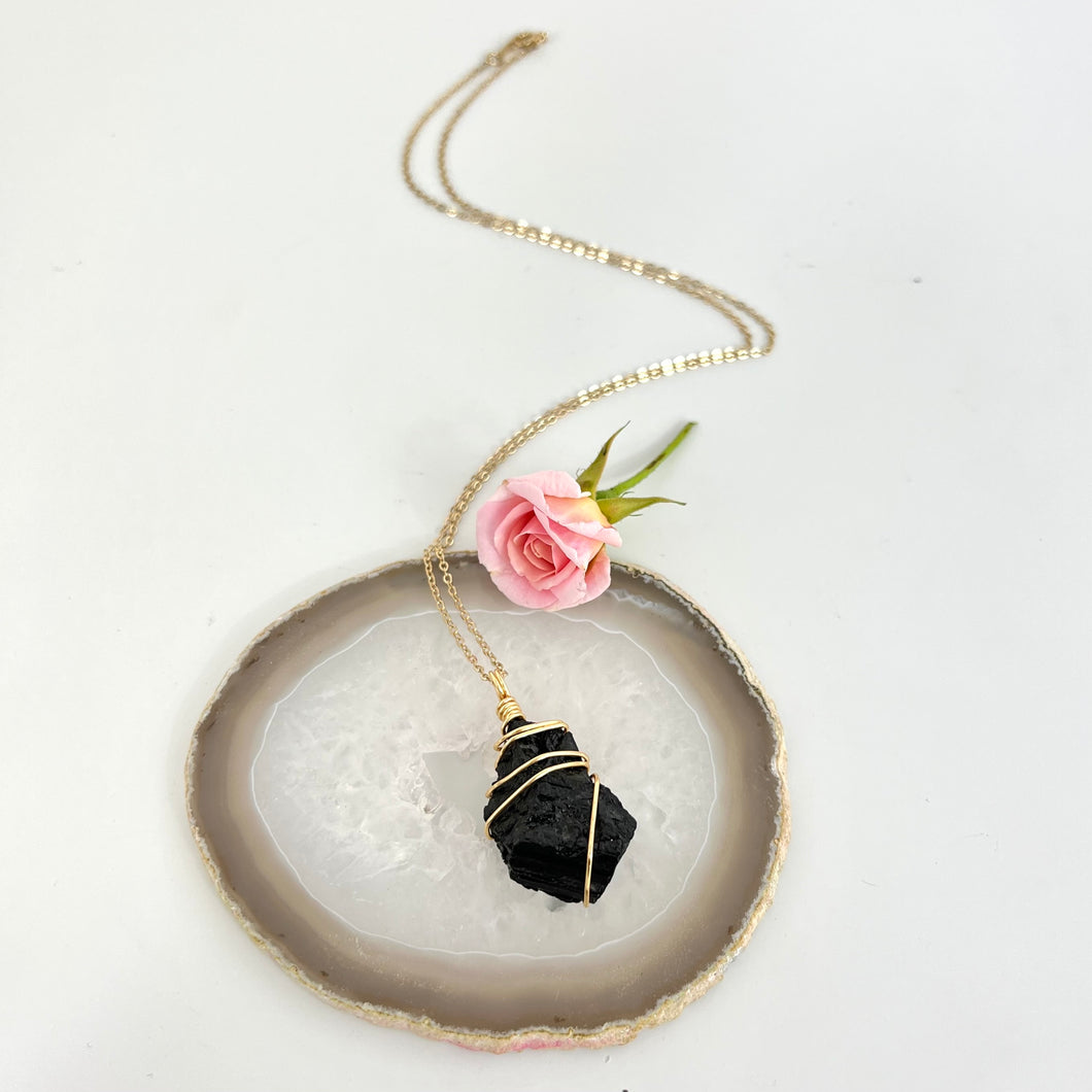 Crystal Jewellery NZ: Bespoke black tourmaline crystal necklace 22-inch chain
