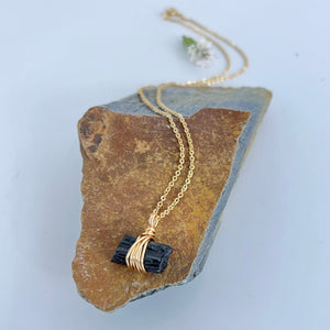 Crystal Jewellery NZ: Bespoke black tourmaline crystal necklace 18-inch chain