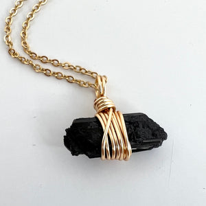 Crystal Jewellery NZ: Bespoke black tourmaline crystal necklace 16-inch chain