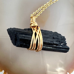 Crystal Jewellery NZ: Bespoke black tourmaline crystal necklace 18-inch chain