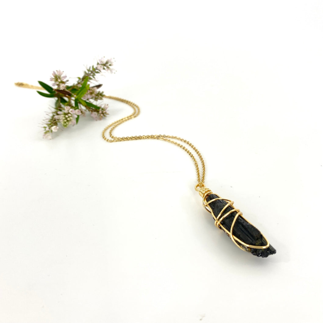 Crystal Jewellery NZ: Bespoke black tourmaline crystal necklace - 24-inch chain