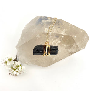Crystal Jewellery NZ: Bespoke black tourmaline crystal necklace - 20-inch chain