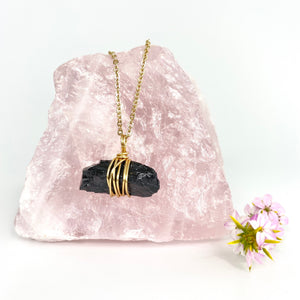 Crystal jewellery NZ: Bespoke black tourmaline crystal necklace - 18 inch chain