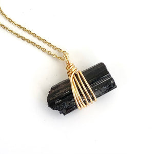 Crystal Jewellery NZ: Bespoke black tourmaline crystal necklace - 18-inch chain