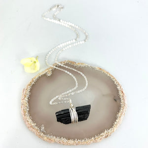 Crystal Jewellery NZ: Bespoke black tourmaline crystal necklace 18-inch chain