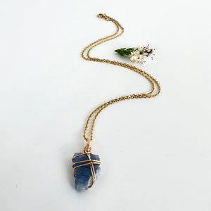 Crystal Jewellery NZ: Bespoke blue calcite necklace 18-inch chain