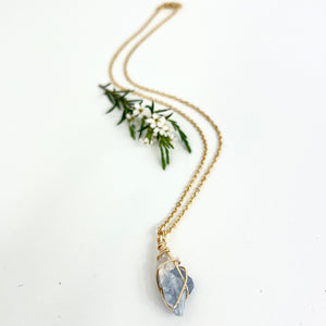 Crystal Jewellery NZ: Bespoke blue calcite necklace 16-inch chain