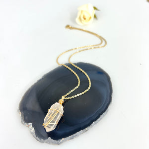 Crystal Jewellery NZ: Bespoke clear quartz crystal necklace 18-inch chain