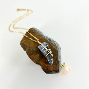 Crystal Jewellery NZ: Bespoke kyanite crystal necklace 20-inch chain