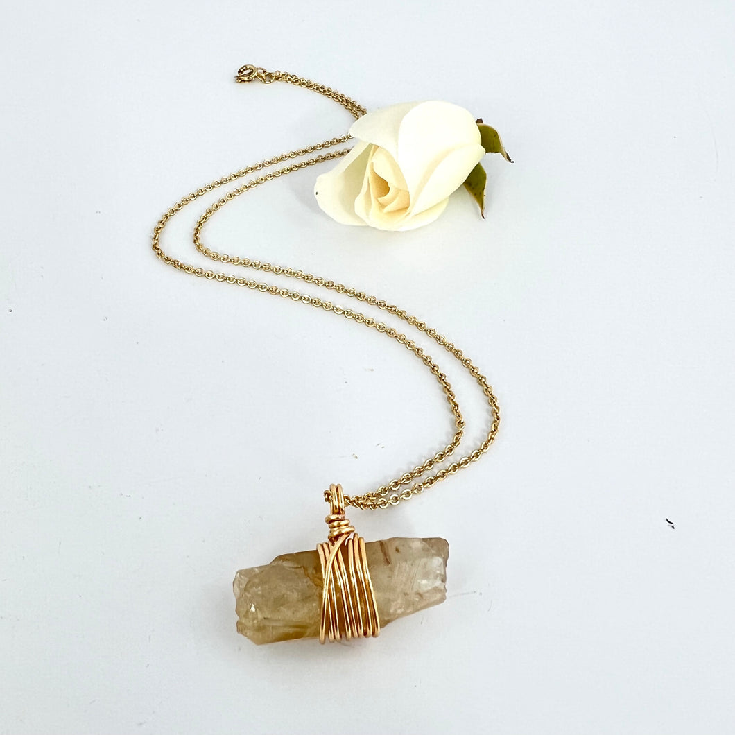 Crystal Jewellery NZ: Bespoke natural citrine crystal (rare) necklace 20-inch chain