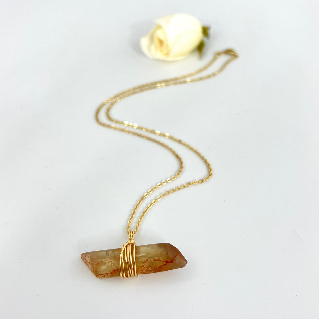Crystal Jewellery NZ: Bespoke natural citrine crystal (rare) necklace 18-inch chain