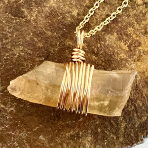 Crystal Jewellery NZ: Bespoke natural citrine crystal necklace 18-inch chain (rare)