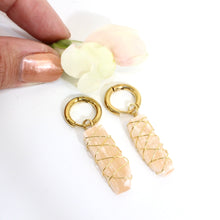 Load image into Gallery viewer, NZ-made bespoke orange selenite crystal earrings | ASH&amp;STONE Crystal Jewellery Auckland NZ
