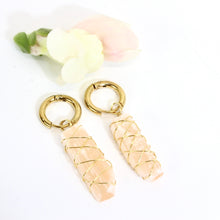 Load image into Gallery viewer, NZ-made bespoke orange selenite crystal earrings | ASH&amp;STONE Crystal Jewellery Auckland NZ
